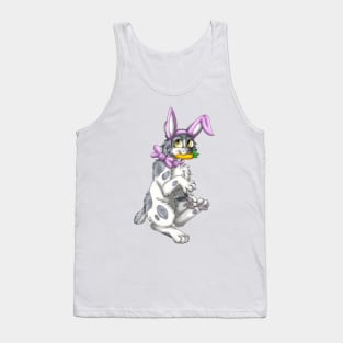 Bobtail BunnyCat: Grey Bicolor (Pink) Tank Top